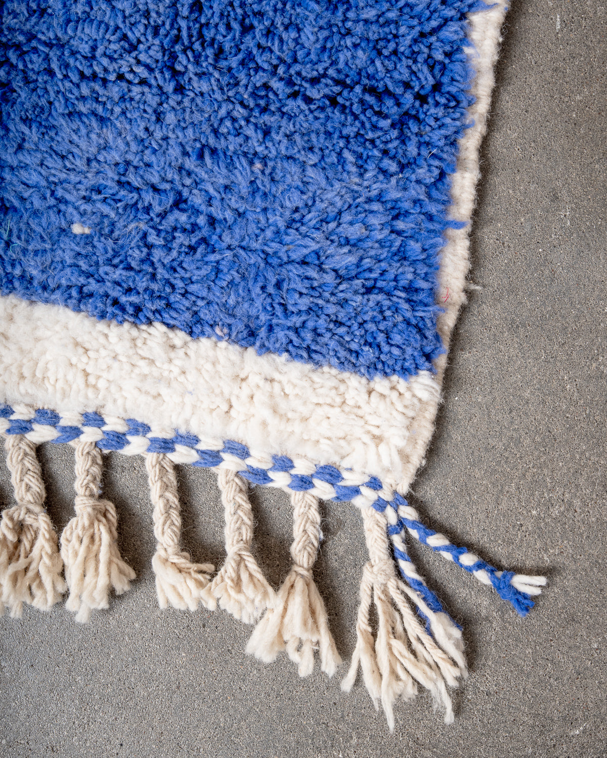 Modern, designer, handcrafted Berber rug from Morocco. Beniourain carpet with beautiful colours and patterns and fluffy wool texture.